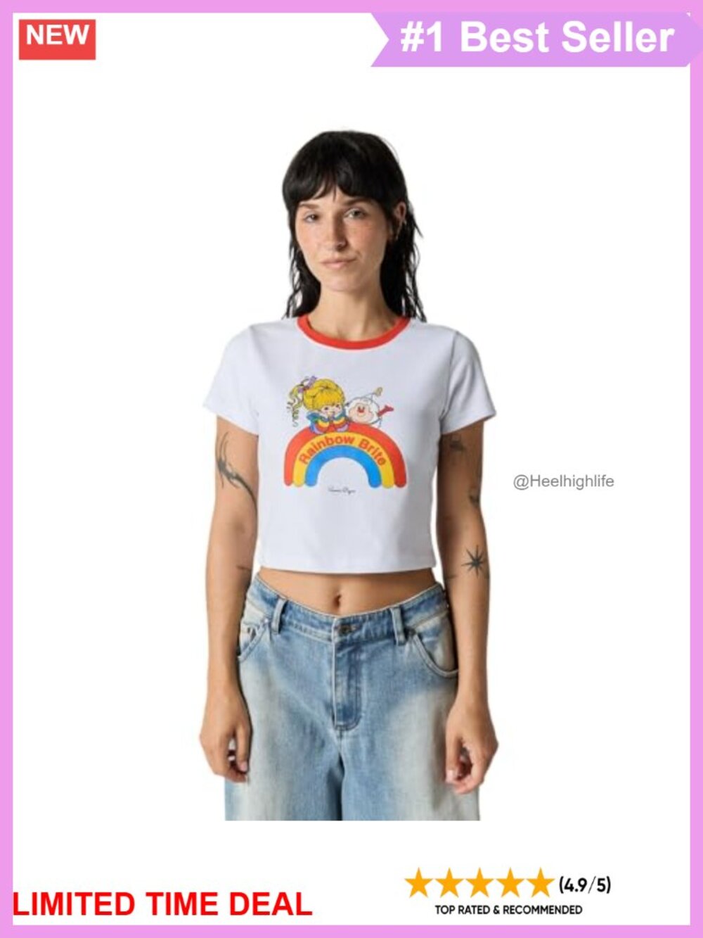 Rainbow Brite Baby Tee Cropped Crewneck Heavyweight Cotton